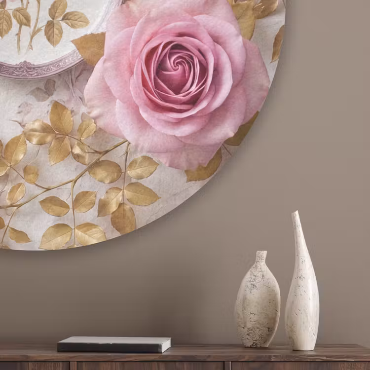 Bloemen - Patroon - Vintage - Roze - Decoratie Akoestische PET Vilt - Rond klein -sfeer5_closeup