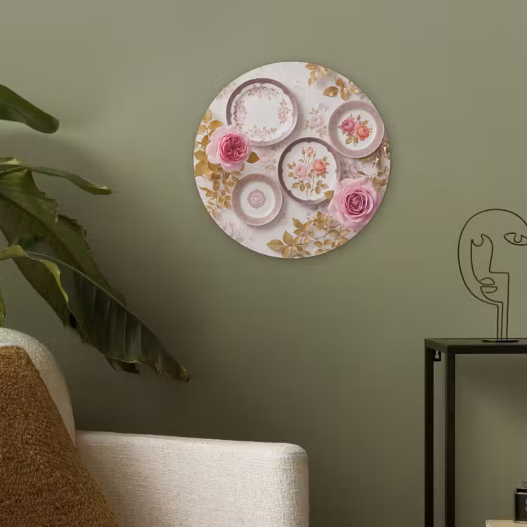 Bloemen - Patroon - Vintage - Roze - Decoratie Akoestische PET Vilt - Rond klein -sfeer2