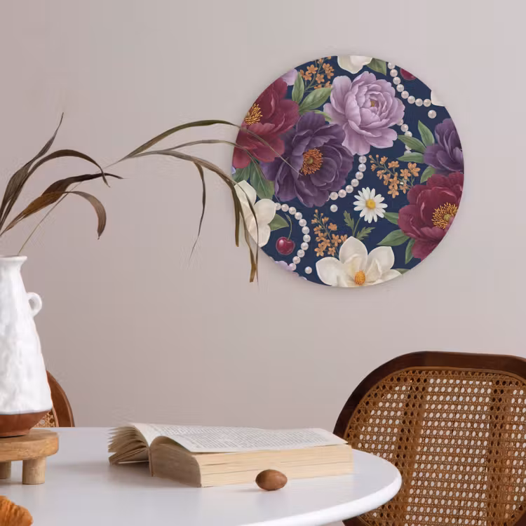 Bloemen - Parels - Decoratie - Modern - Blauw Akoestische PET Vilt - Rond klein -sfeer3