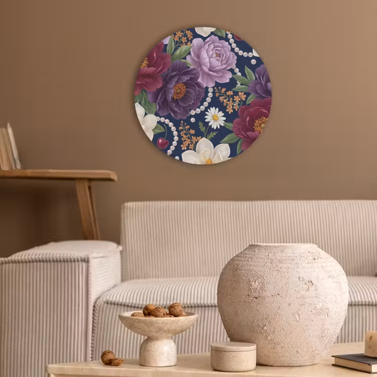 Bloemen - Parels - Decoratie - Modern - Blauw Akoestische PET Vilt - Rond klein -sfeer1