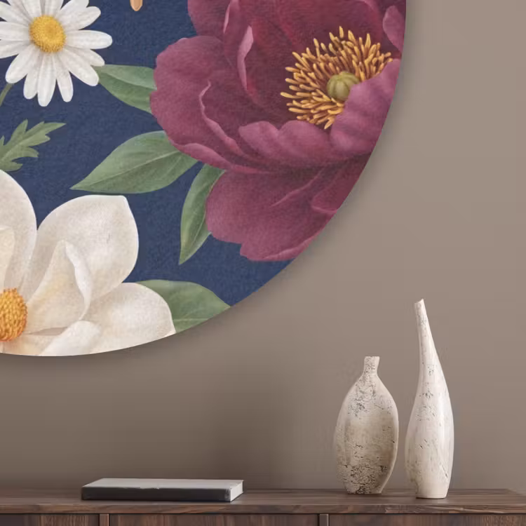 Bloemen - Parels - Decoratie - Modern - Blauw Akoestische PET Vilt - Rond klein -sfeer5_closeup