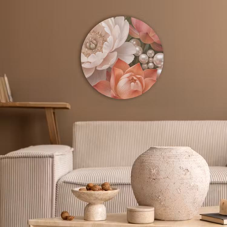 Bloemen - Parels - Elegant - Roze - Wit Akoestische PET Vilt - Rond klein -sfeer1
