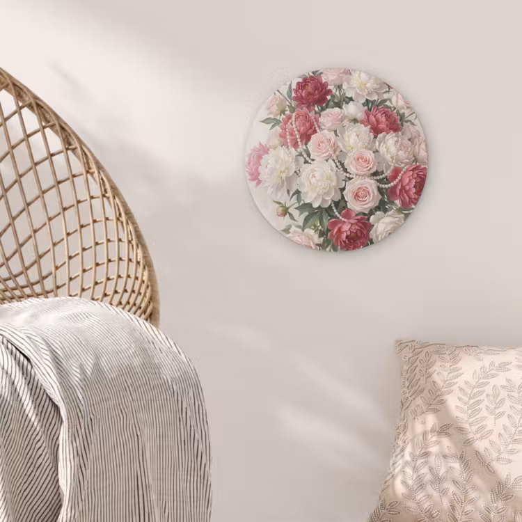 Bloemen - Parels - Romantiek - Klassiek - Roze Akoestische PET Vilt - Rond klein -sfeer4