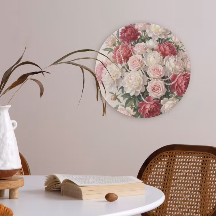 Bloemen - Parels - Romantiek - Klassiek - Roze Akoestische PET Vilt - Rond klein -sfeer3