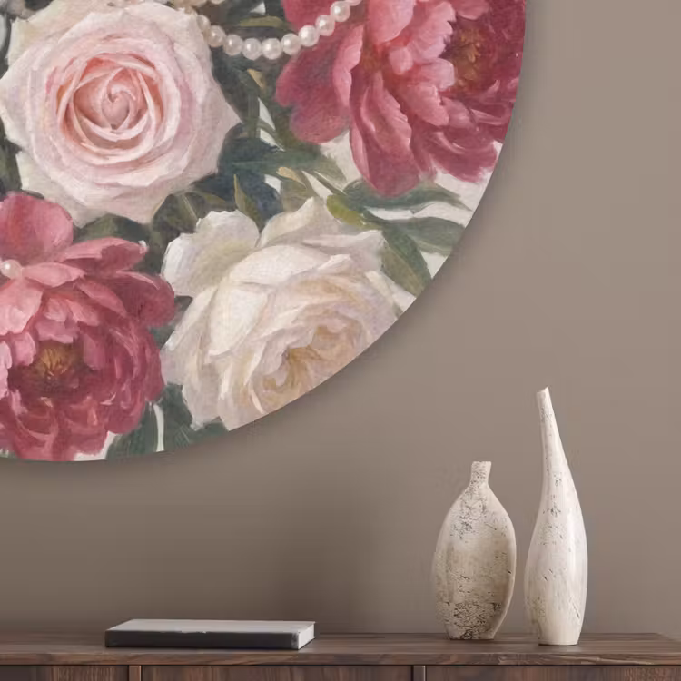 Bloemen - Parels - Romantiek - Klassiek - Roze Akoestische PET Vilt - Rond klein -sfeer5_closeup