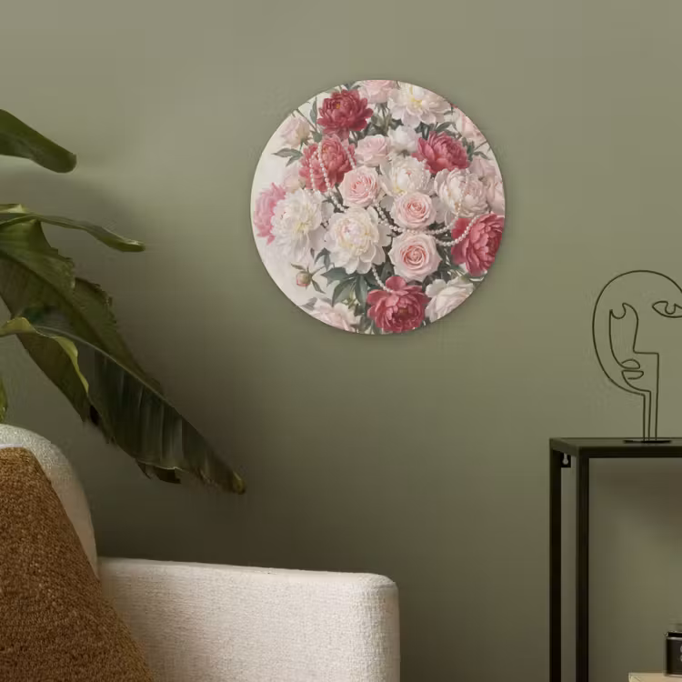 Bloemen - Parels - Romantiek - Klassiek - Roze Akoestische PET Vilt - Rond klein -sfeer2
