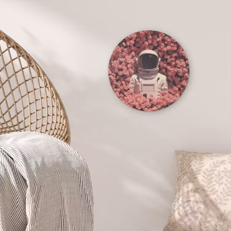 Bloemen - Roze - Astronaut Akoestische PET Vilt - Rond klein -sfeer4