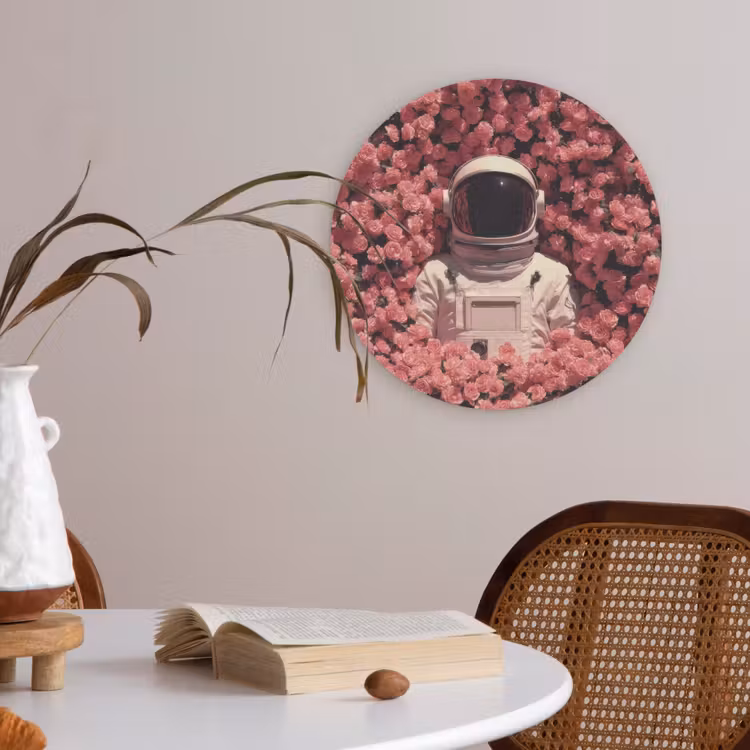 Bloemen - Roze - Astronaut Akoestische PET Vilt - Rond klein -sfeer3