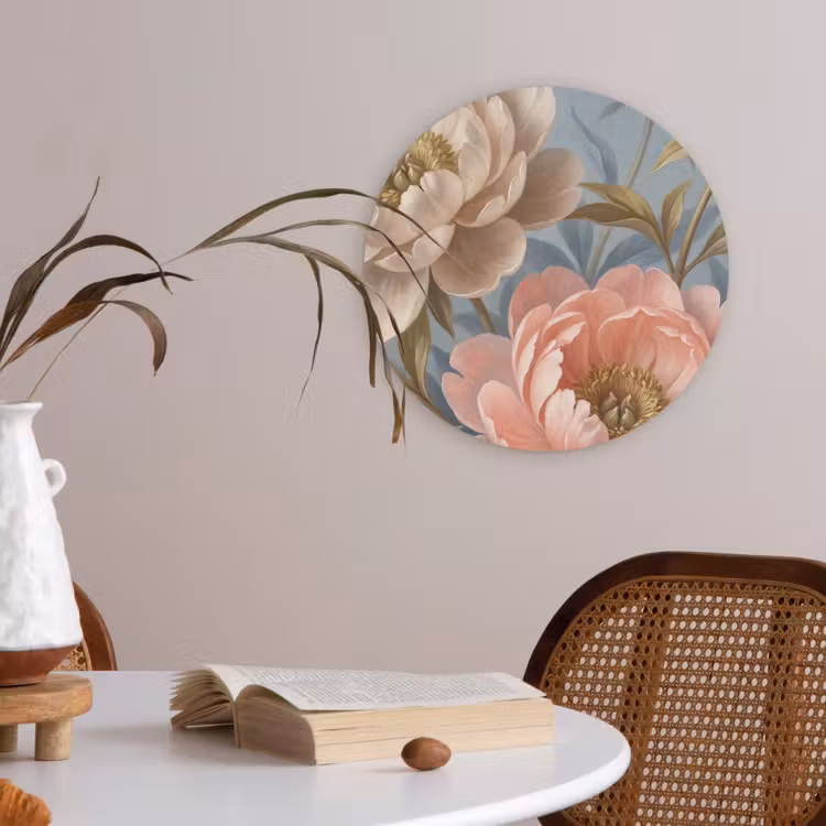 Bloemen - Roze - Beige - Modern - Natuur Akoestische PET Vilt - Rond klein -sfeer3