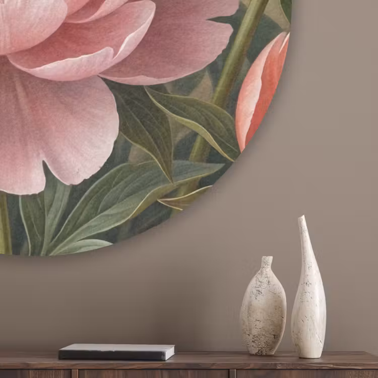 Bloemen - Roze - Klassiek - Gedetailleerd - Natuur Akoestische PET Vilt - Rond klein -sfeer5_closeup