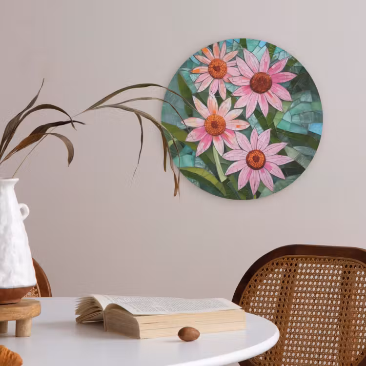 Bloemen - Roze - Glasmozaïek Akoestische PET Vilt - Rond klein -sfeer3