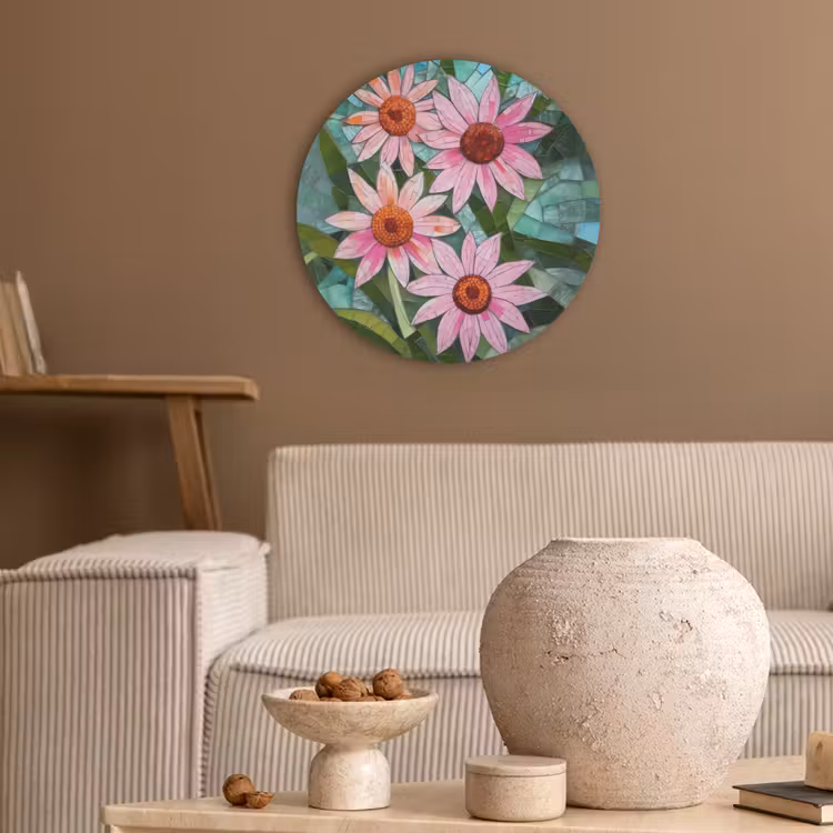 Bloemen - Roze - Glasmozaïek Akoestische PET Vilt - Rond klein -sfeer1
