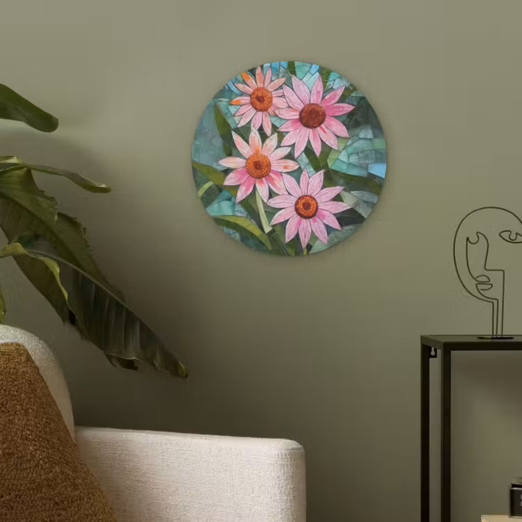 Bloemen - Roze - Glasmozaïek Akoestische PET Vilt - Rond klein -sfeer2