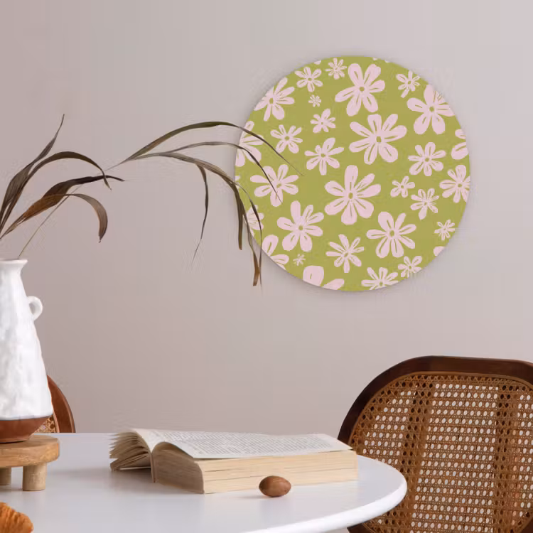 Bloemen - Roze - Getekend - Patroon Akoestische PET Vilt - Rond klein -sfeer3