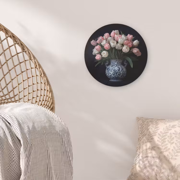 Bloemen - Roze - Tulpen - Vaas Akoestische PET Vilt - Rond klein -sfeer4