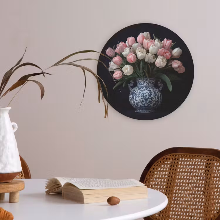 Bloemen - Roze - Tulpen - Vaas Akoestische PET Vilt - Rond klein -sfeer3