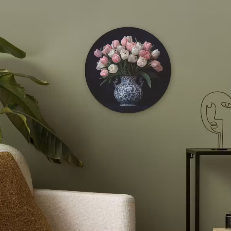 Bloemen - Roze - Tulpen - Vaas Akoestische PET Vilt - Rond klein -sfeer2