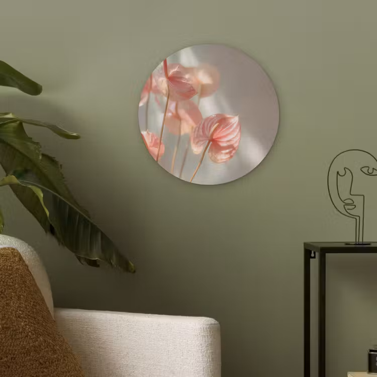 Bloemen - Stelen - Roze - Schaduw Akoestische PET Vilt - Rond klein -sfeer2