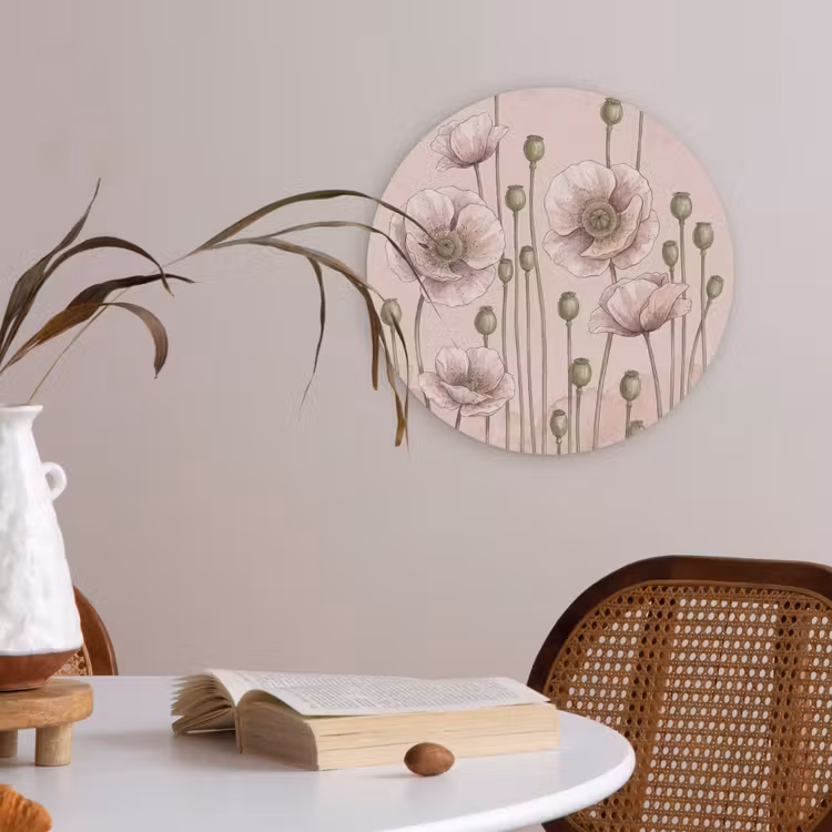 Bloemen - Zomer - Natuur - Aquarel - Roze Akoestische PET Vilt - Rond klein -sfeer3