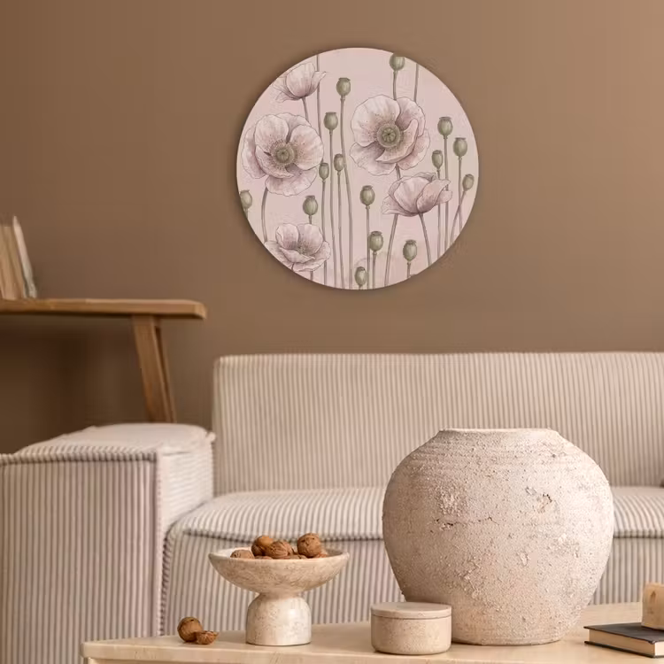 Bloemen - Zomer - Natuur - Aquarel - Roze Akoestische PET Vilt - Rond klein -sfeer1
