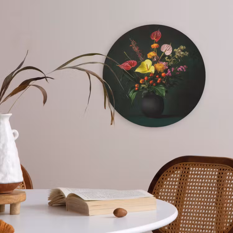 Bloemen - Vaas - Zwart Akoestische PET Vilt - Rond klein -sfeer3
