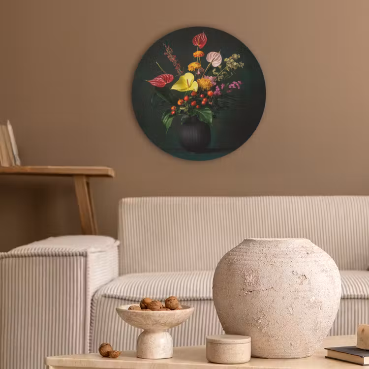 Bloemen - Vaas - Zwart Akoestische PET Vilt - Rond klein -sfeer1