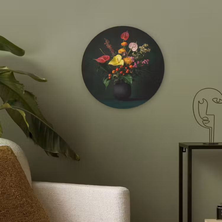 Bloemen - Vaas - Zwart Akoestische PET Vilt - Rond klein -sfeer2