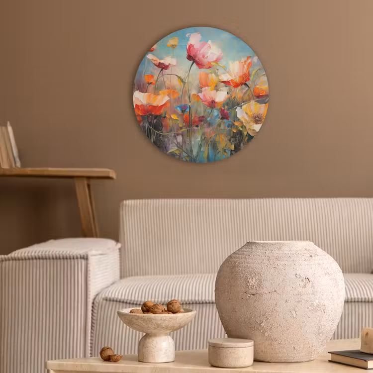 Bloemen - Watercolor - Kunst - Botanisch - Natuur Akoestische PET Vilt - Rond klein -sfeer1