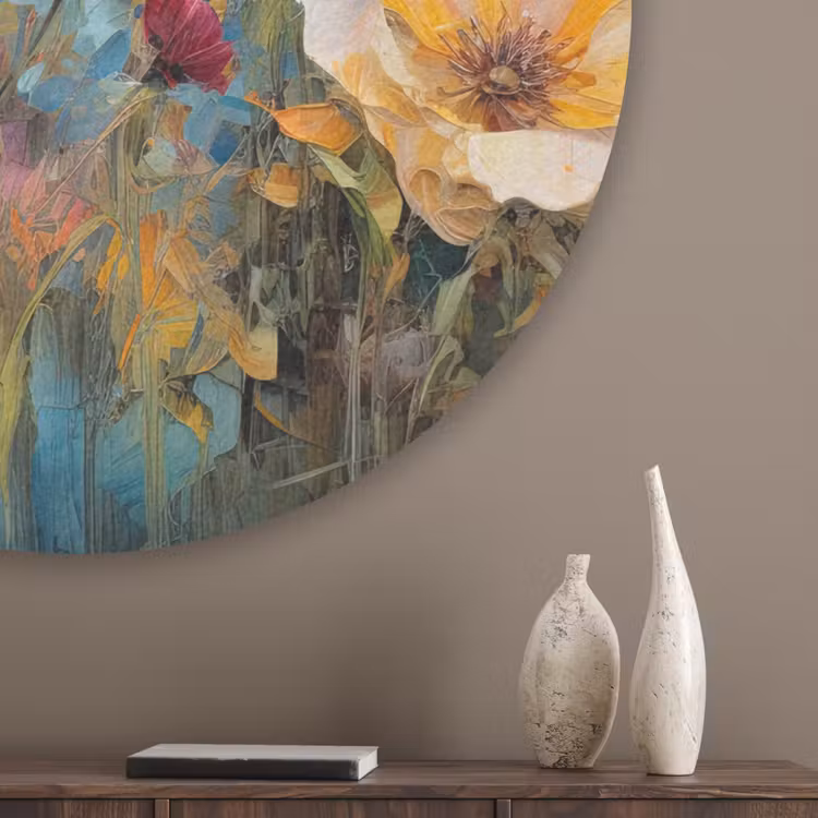 Bloemen - Watercolor - Kunst - Botanisch - Natuur Akoestische PET Vilt - Rond klein -sfeer5_closeup