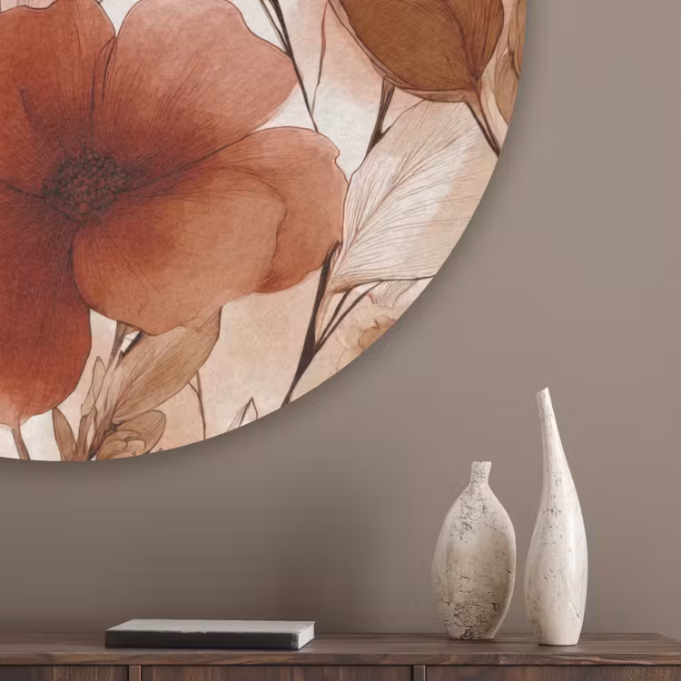Bloemen - Aquarel - Botanisch - Terracotta Akoestische PET Vilt - Rond klein 838 -sfeer5_closeup