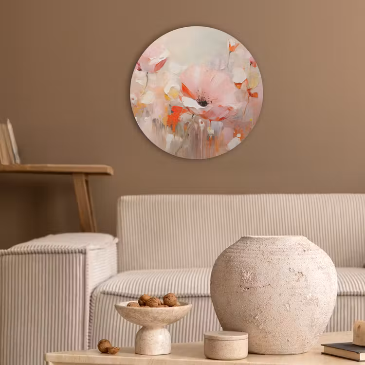 Bloemen - Watercolor - Roze - Abstract - Kunst Akoestische PET Vilt - Rond klein -sfeer1
