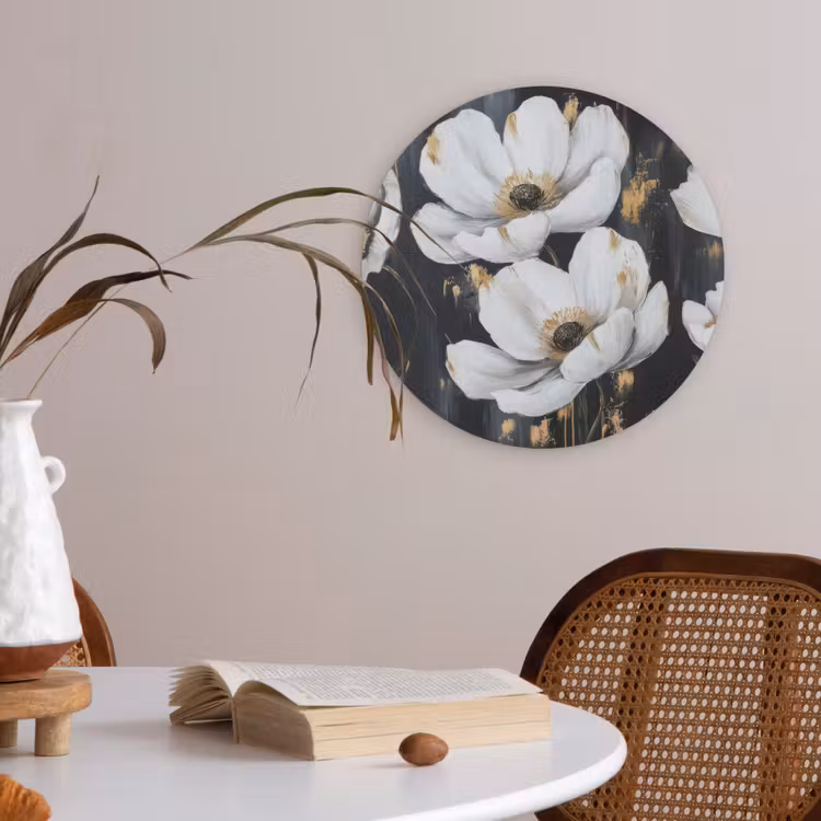 Bloemen - Wit - Abstract Akoestische PET Vilt - Rond klein -sfeer3