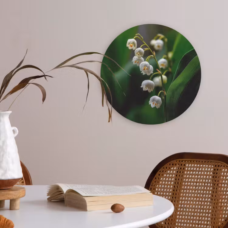 Bloemen - Wit - Bladeren - Lelietjes Akoestische PET Vilt - Rond klein -sfeer3