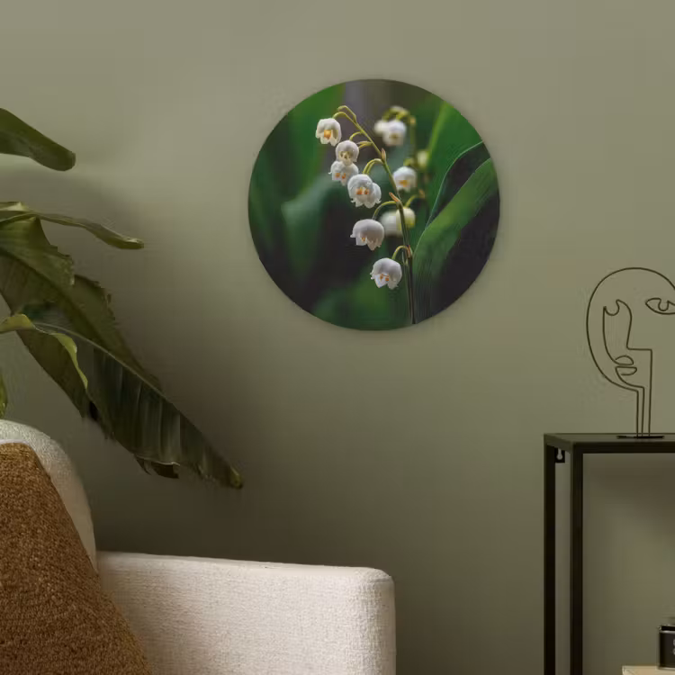 Bloemen - Wit - Bladeren - Lelietjes Akoestische PET Vilt - Rond klein -sfeer2