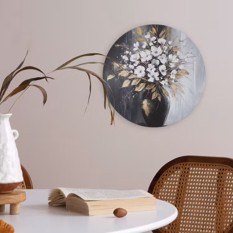 Bloemen - Wit - Vaas - Abstract Akoestische PET Vilt - Rond klein -sfeer3
