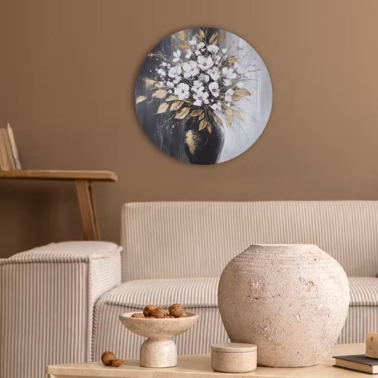 Bloemen - Wit - Vaas - Abstract Akoestische PET Vilt - Rond klein -sfeer1