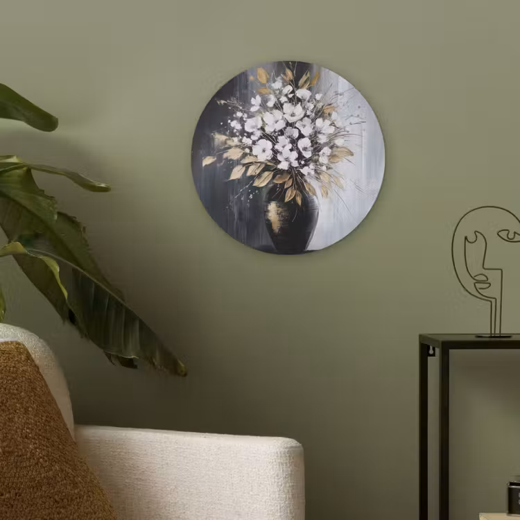 Bloemen - Wit - Vaas - Abstract Akoestische PET Vilt - Rond klein -sfeer2