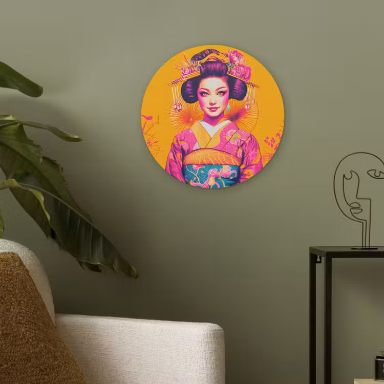 Bloemen - Vrouw - Kimono - Roze Akoestische PET Vilt - Rond klein -sfeer2