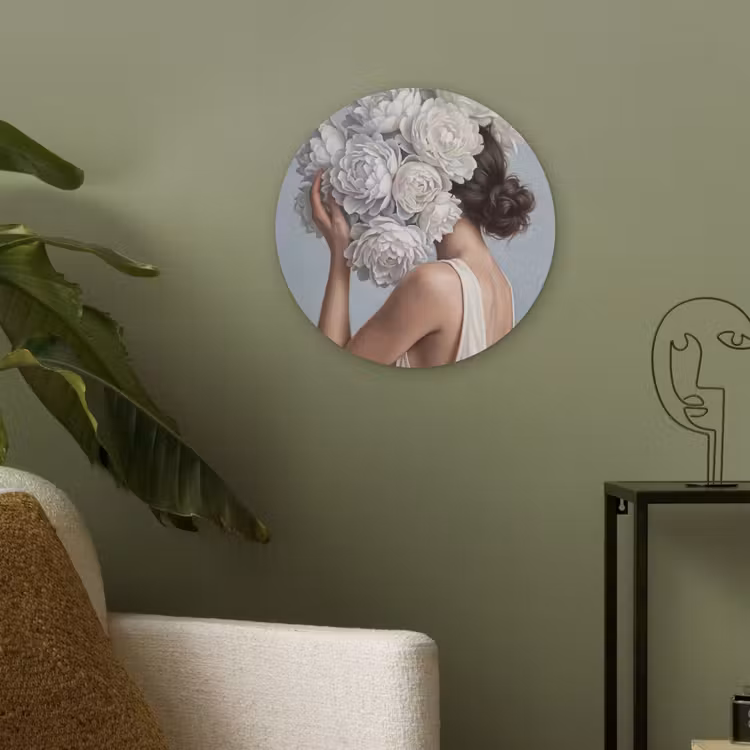 Bloemen - Vrouw - Wit Akoestische PET Vilt - Rond klein -sfeer2