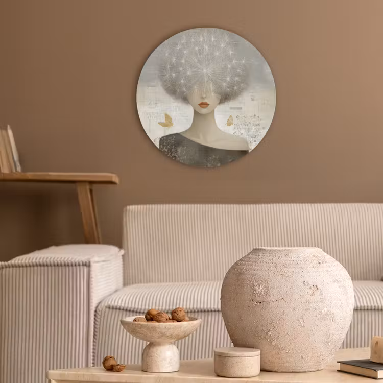 Pluis - Vrouw - Beige Akoestische PET Vilt - Rond klein -sfeer1