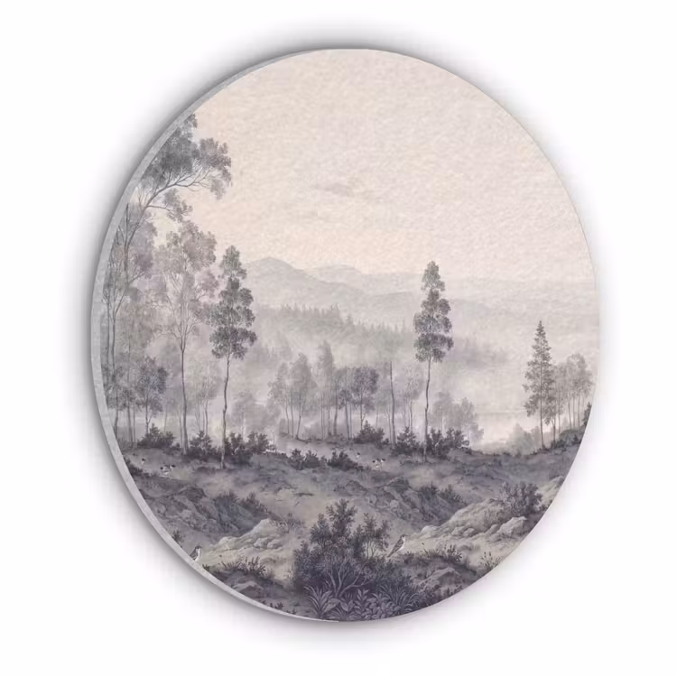 Mistig - Berglandschap - Illustratie Akoestische PET Vilt - Rond klein -3d