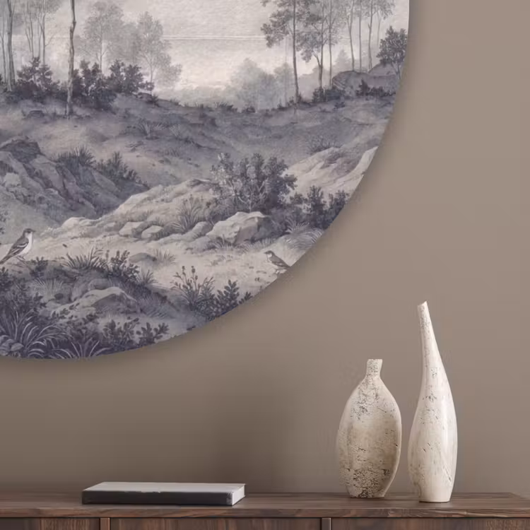 Mistig - Berglandschap - Illustratie Akoestische PET Vilt - Rond klein -sfeer5_closeup
