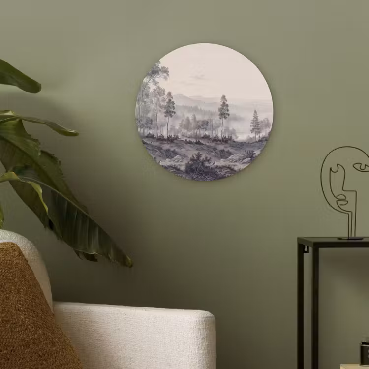 Mistig - Berglandschap - Illustratie Akoestische PET Vilt - Rond klein -sfeer2