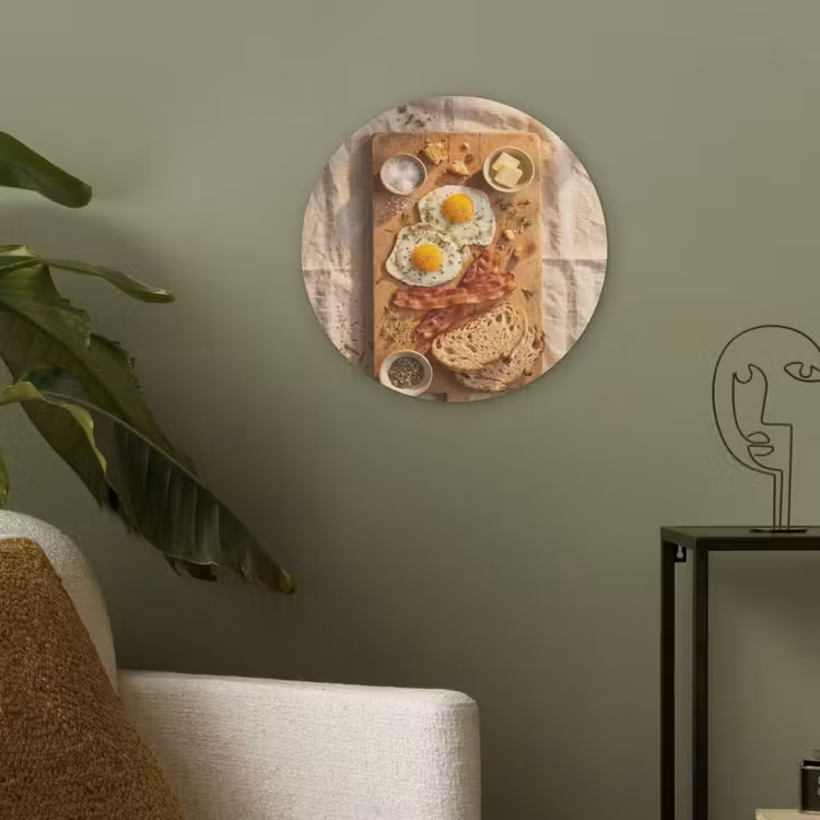 Eten - Ontbijt - Hout - Rustiek - Geel Akoestische PET Vilt - Rond klein -sfeer2