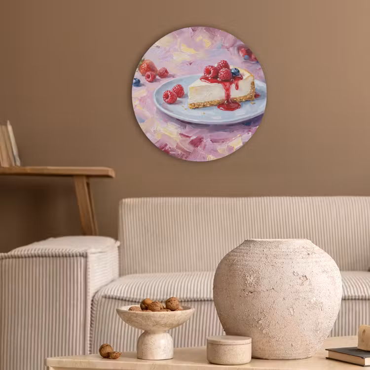 Eten - Cheesecake - Bessen - Abstract - Roze Akoestische PET Vilt - Rond klein -sfeer1