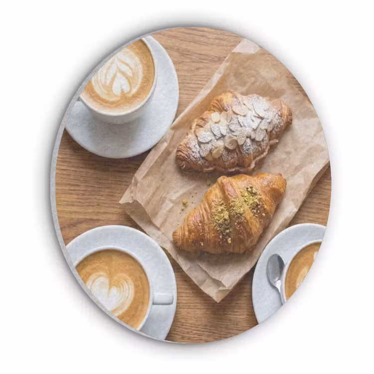 Eten - Croissant - Koffie - Ontbijt - Modern Akoestische PET Vilt - Rond klein -3d