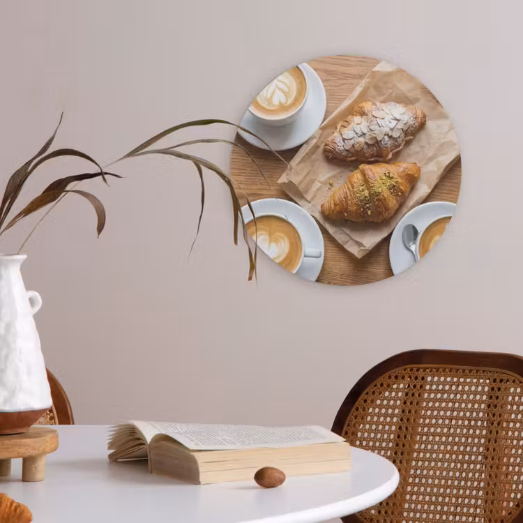 Eten - Croissant - Koffie - Ontbijt - Modern Akoestische PET Vilt - Rond klein -sfeer3