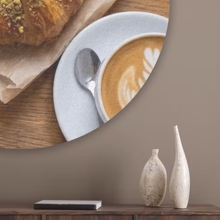 Eten - Croissant - Koffie - Ontbijt - Modern Akoestische PET Vilt - Rond klein -sfeer5_closeup