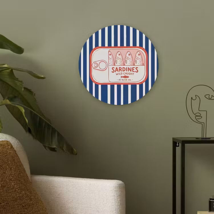Eten - Vis - Blik - Illustratie - Rood Akoestische PET Vilt - Rond klein -sfeer2
