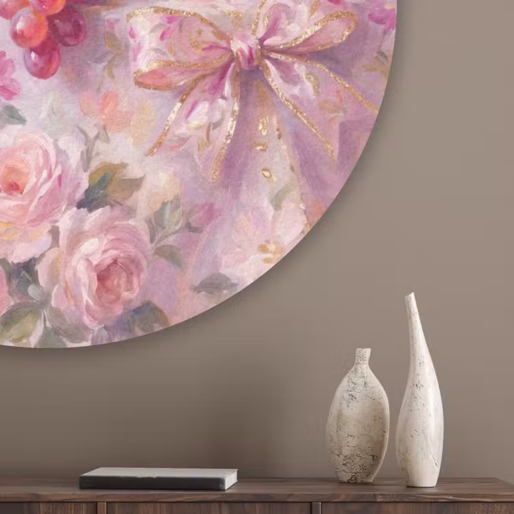 Eten - Bloemen - Stilleven - Roze - Goud Akoestische PET Vilt - Rond klein -sfeer5_closeup